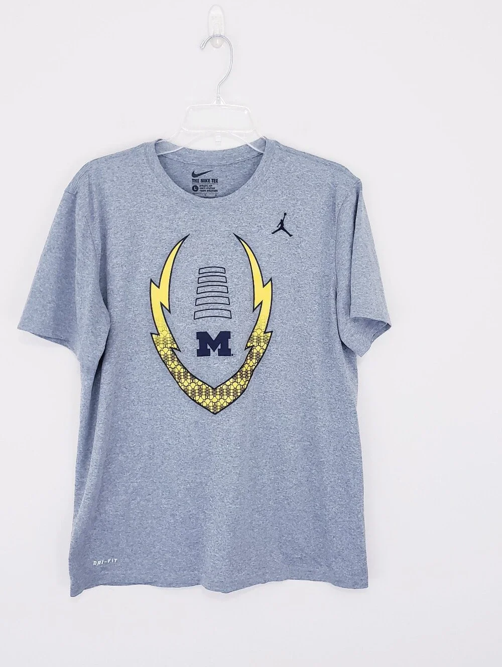 University Of Michigan Football Gray Dri FIt Tee T Shirt Size Large Nike Jordan